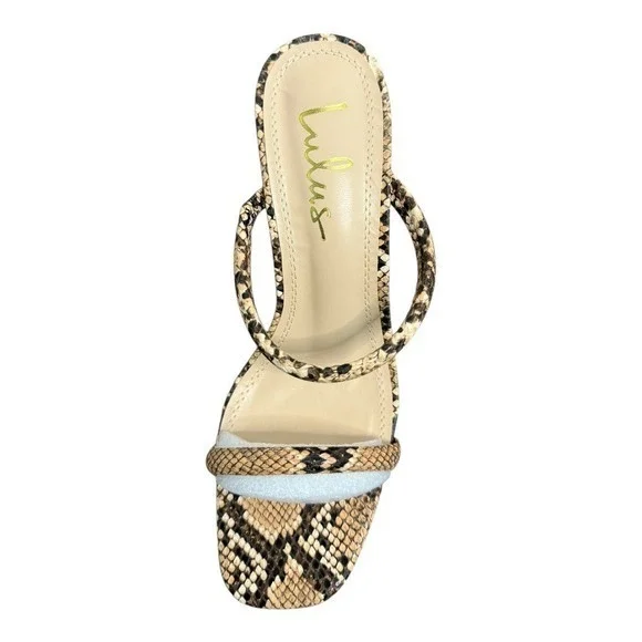Lulus Xenya Tan Multi Snake Print Square Toe High Heel Sandals 7.5 NIB - Picture 8 of 11